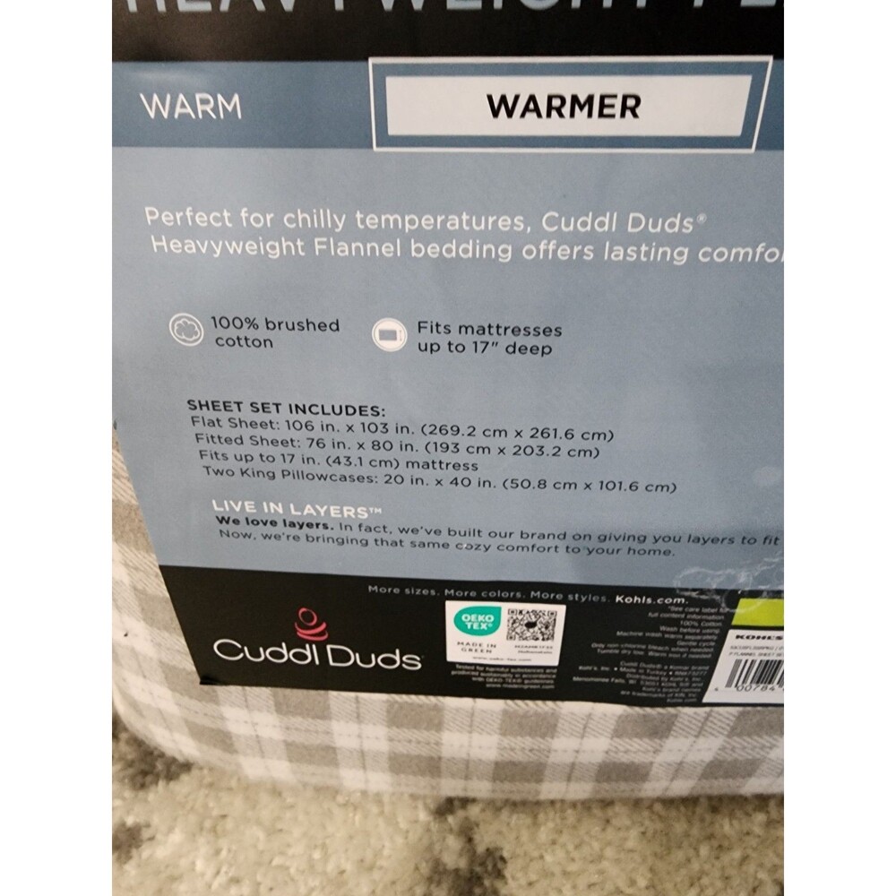 NEW Cuddl Duds KING Heavyweight Flannel Sheet Set Plaid Brushed Cotton Durable - Picture 5 of 5
